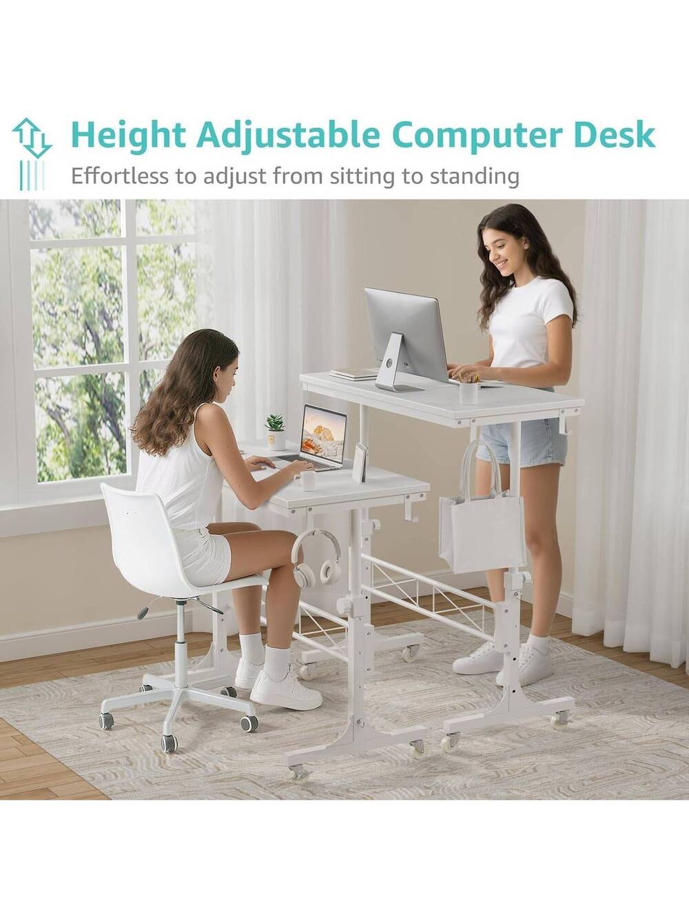 Standing Desk with Wheels, 32" Adjustable Height Small Portable Teacher Desk